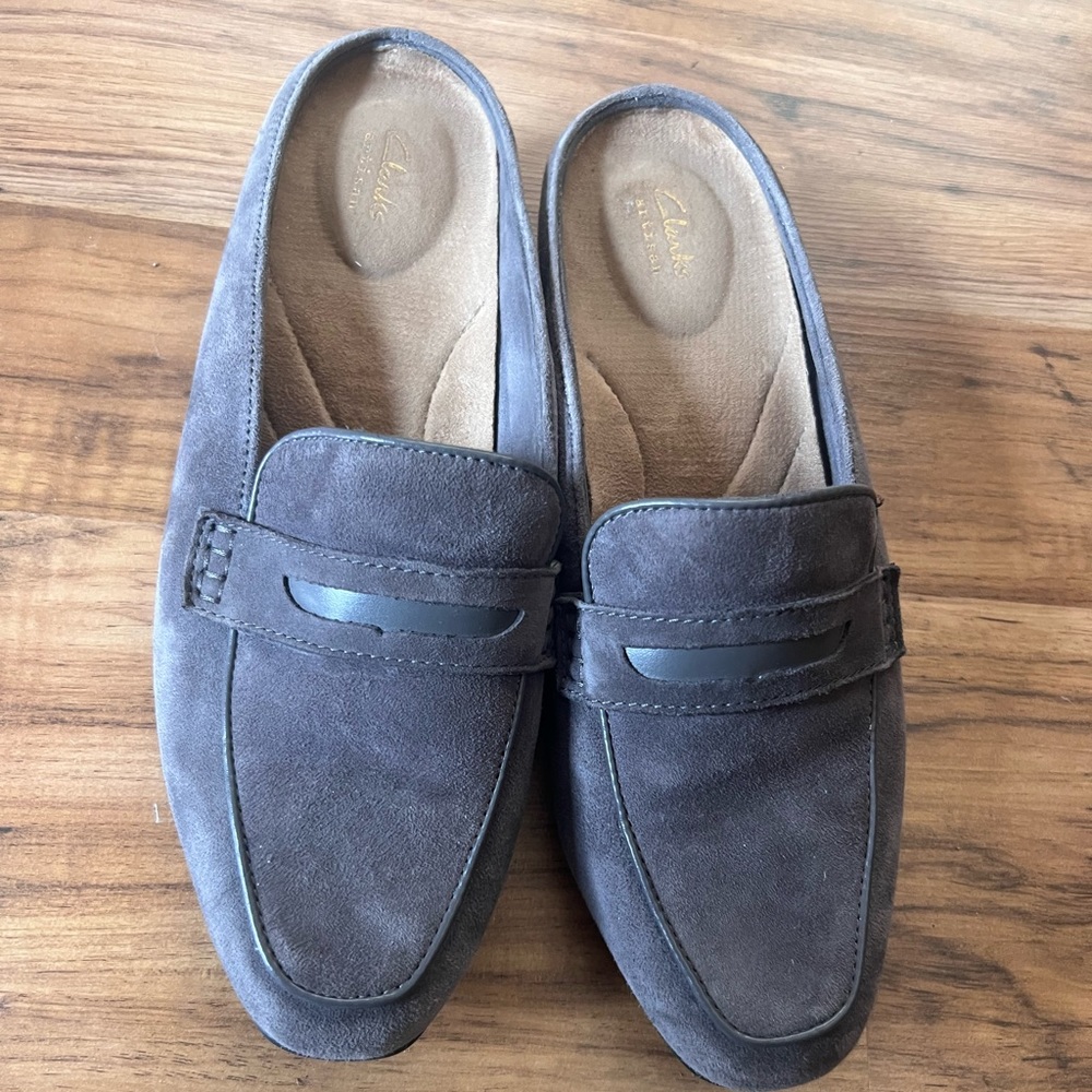 Clarks Grey Suede Slip-on Loafers